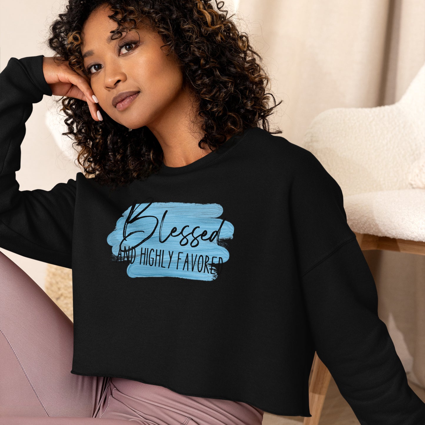 Blessed and Highly Favored Crop Sweatshirt